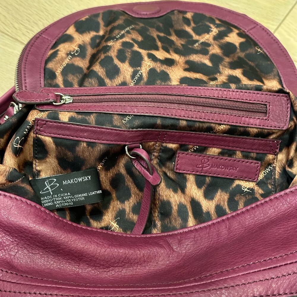 B Makowsky Purple Leather Hobo Style Convertible Satchel Purse - Picture 4 of 11